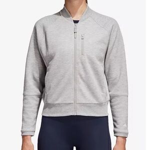 Adidas Womens Gray Collarless Wanderlust Bomber Full Zip Athletic Sweater